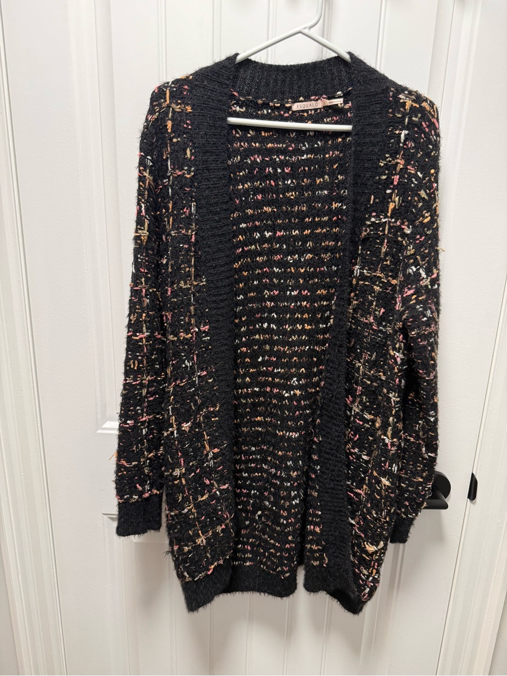 ESQUALO Black Open-Front Cardigan with Multicolor Flecks